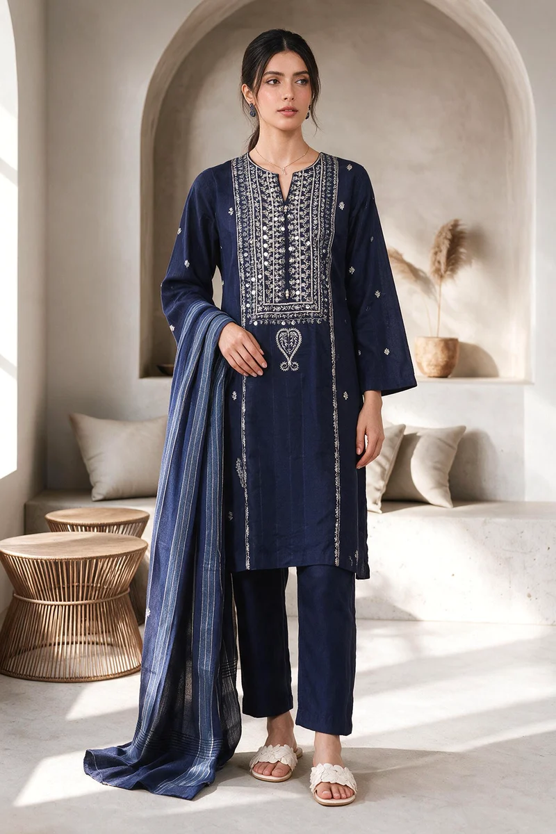 Navy Embroidered Ls002