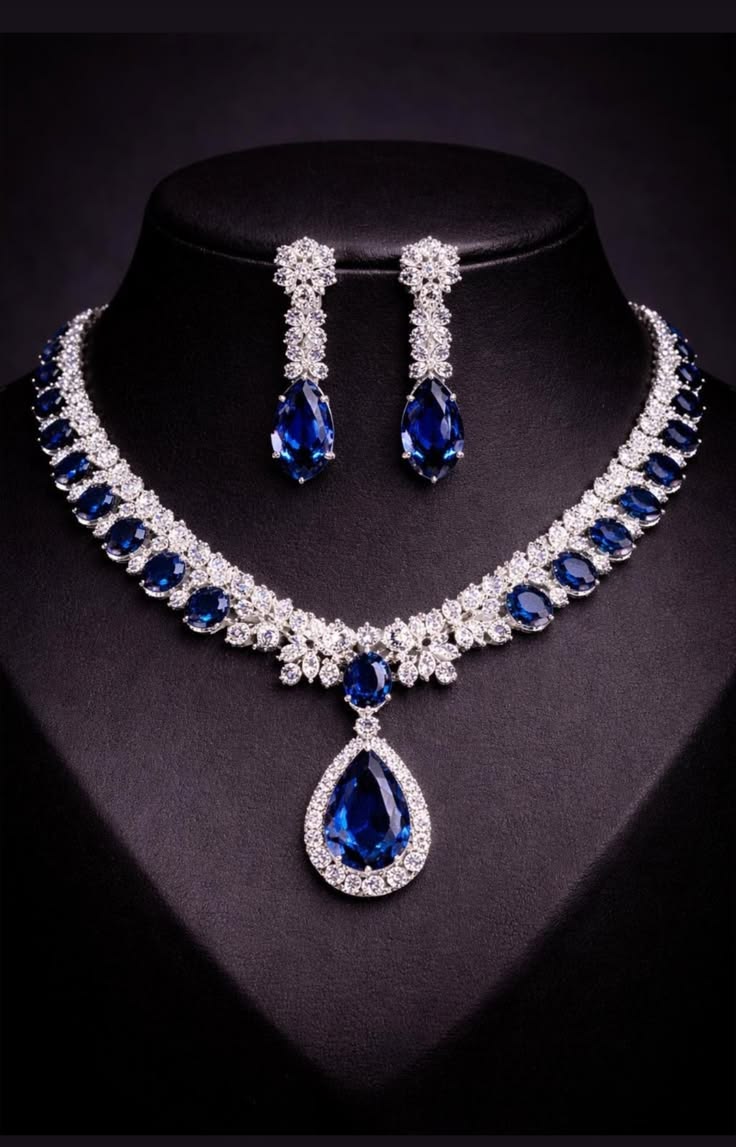 Royal Sapphire & Diamond Cut Crystal Necklace Set