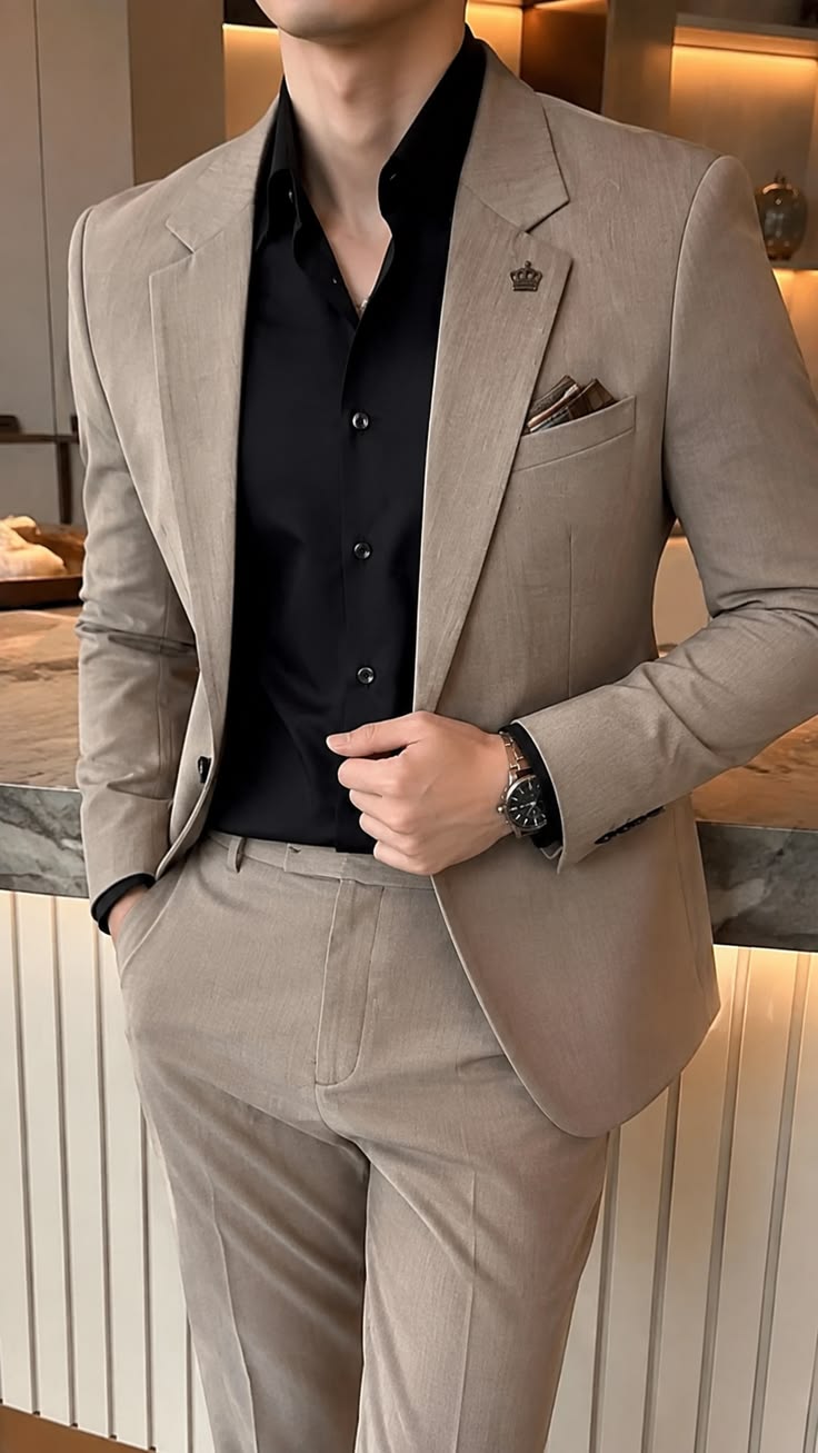 Mens Brown Wool Rich Tropical Classic 2 Piece Suit