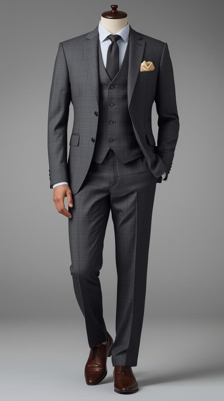 Mens Graphite Grey Plain Wool Rich Tropical Classic